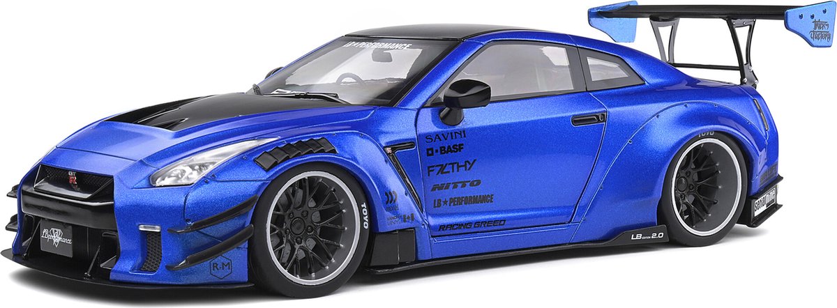 Nissan GTR (R35) Liberty Walk Body Kit (Blauw) (27 cm) 1/18 Solido {Modelauto - Schaalmodel - Model auto - Miniatuurauto - Miniatuur autos}